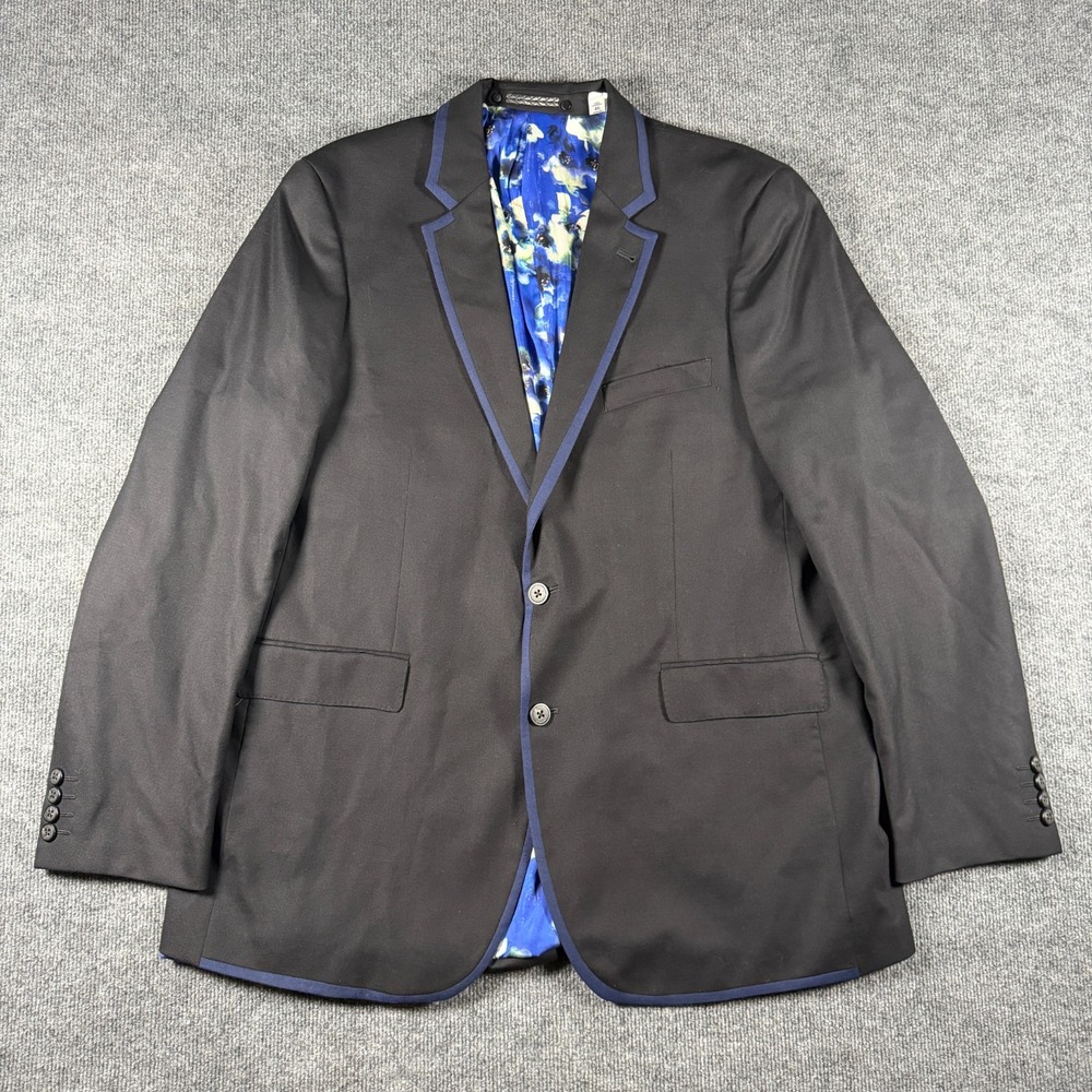 Robert Graham Blazer Mens 46 Black Blue Wool Spandex Two Button Sport Coat